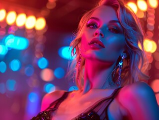 Fototapeta premium Beautiful woman in a nightclub. Lifestyle, entertainment concept.