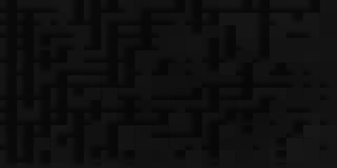 Modern luxury abstract 3d black geometric shapes of blocks or cubes, geometric Unevenness three-dimensional shadow block pattern background, Modern abstract luxury black background with squares.