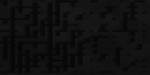 Modern luxury abstract 3d black geometric shapes of blocks or cubes, geometric Unevenness three-dimensional shadow block pattern background, Modern abstract luxury black background with squares.