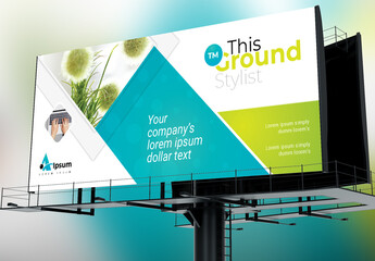 Blue And Green Accent Business Billboard Banner With Abstract