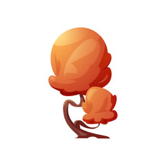 Twisty magical tree with orange leaves on an isolated background. Vector illustration.