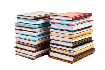 A Stack of Books Sitting on Top of Each Other A stack of books neatly arranged on top of each other, showcasing a variety of titles and colors. on a White or Clear Surface PNG Transparent Background.