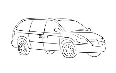 The sketch of a old minivan.
