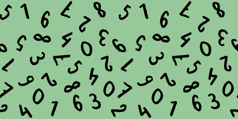 template with the image of keyboard symbols. a set of numbers. Surface template. pastel green background. Horizontal image. Banner for insertion into site.