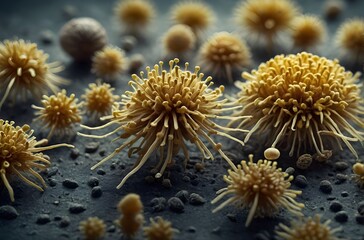 Fototapeta na wymiar Allergy Alert: Microscopic View of Mold Spores - A Hidden Trigger in Our Environment, generative AI