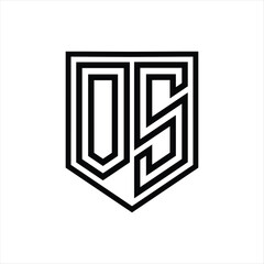 OS Letter Logo monogram shield geometric line inside shield isolated style design