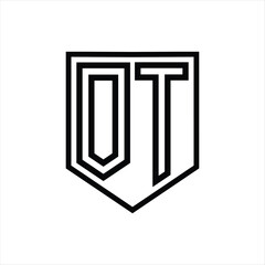 OT Letter Logo monogram shield geometric line inside shield isolated style design