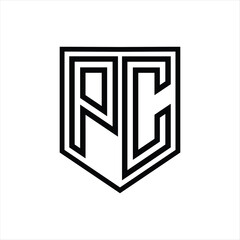 PC Letter Logo monogram shield geometric line inside shield isolated style design