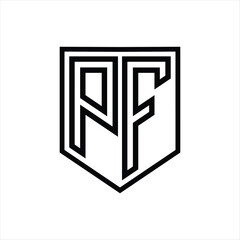 PF Letter Logo monogram shield geometric line inside shield isolated style design