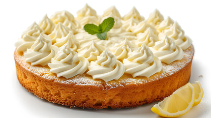 Obraz na płótnie Canvas lemon cake with cream and mint isolated on white background, generative ai