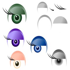 Cartoon Eye: Easy making beautiful eyes step by step.Only shapes are used. Vector illustration