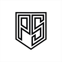 PS Letter Logo monogram shield geometric line inside shield isolated style design