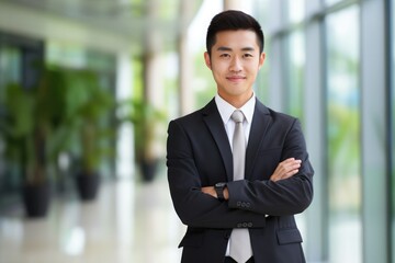 Portrait of a young asian businessman standing with his arms crossed