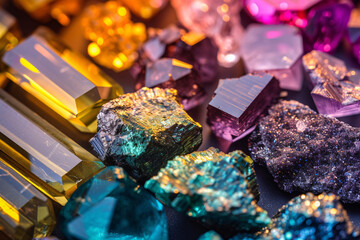 Sorted and lined up material of crystals and ores for the production of computer chips
