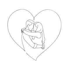 Couple Trendy Line Art Drawing. Line Minimalist Couple Illustration.  Abstract Drawing. Modern Scandinavian Design. Vector EPS 10