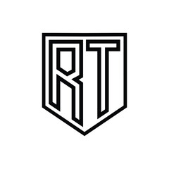 RT Letter Logo monogram shield geometric line inside shield isolated style design