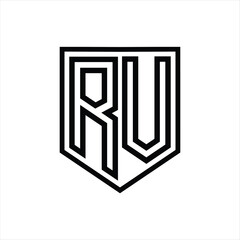 RV Letter Logo monogram shield geometric line inside shield isolated style design