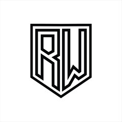 RW Letter Logo monogram shield geometric line inside shield isolated style design