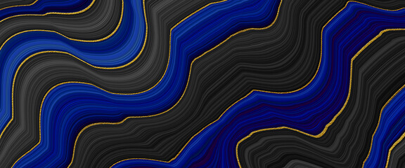 black, blue and gold marble texture background design.