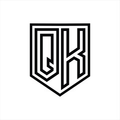 QK Letter Logo monogram shield geometric line inside shield isolated style design