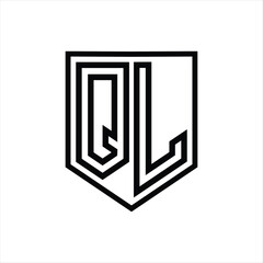 QL Letter Logo monogram shield geometric line inside shield isolated style design