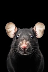 Black Mice face hand drawn realistic style on transparent background. 