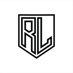RL Letter Logo monogram shield geometric line inside shield isolated style design
