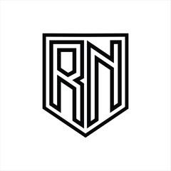 RN Letter Logo monogram shield geometric line inside shield isolated style design