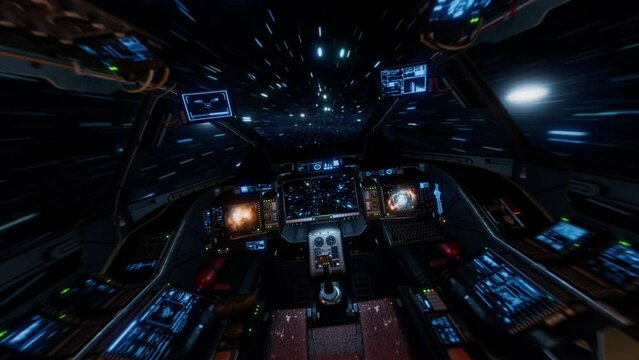 Inside spacecraft flying in space