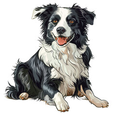 Portrait of a border collie dog. Hand drawn vector illustration.