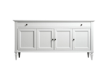 A photo of a white cabinet featuring three doors and two drawers, providing ample storage space. on a White or Clear Surface PNG Transparent Background.