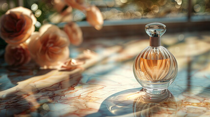 Obraz premium A minimal elegant perfume bottle. Parfumerie banner.