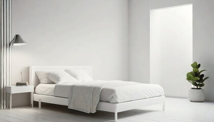  A simple room with bright white walls and a bed.