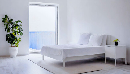  A simple room with bright white walls and a bed.