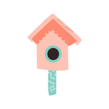 recommend clip art: Spring birdhouse of wood - Hand drawn vector illustration colored. Vector illustration can used for greeting card, template for banner, postcard. 