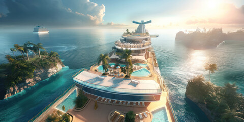 Luxury royal cruise ship in the sea - obrazy, fototapety, plakaty