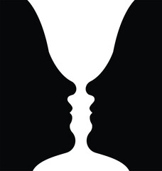 A vase or two face profile view. Optical illusion. Human head make silhouet