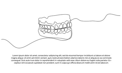 One line dental care clinic poster drawing with frame. Abstract minimal continuous line wall decor.