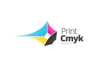 Logo Print Cmyk theme printing. Perspective 3d figure startup. Template design vector. White background.