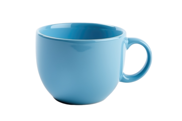 A light blue coffee cup stands on a white background, showcasing its simple yet elegant design. on a White or Clear Surface PNG Transparent Background.