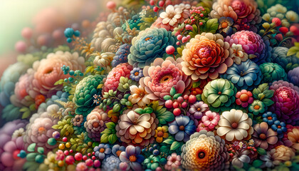 Fototapeta premium Garden glory: A close-up view of a diverse floral collection, showcasing nature's variety in a single, stunning image. Generative AI.