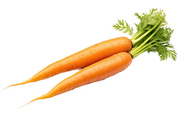 Two fresh carrots neatly arranged on top of one another, showcasing their vibrant colors and natural shape. on a White or Clear Surface PNG Transparent Background. - obrazy, fototapety, plakaty