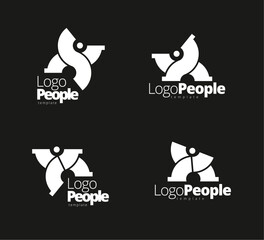 Set Logos Abstract People Circles Silhouette. Template design vector. Black background