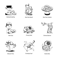 Set of Chinese Heritage Glyph Icons 

