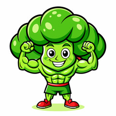 Strong Broccoli Flexing Muscles mascot logo
