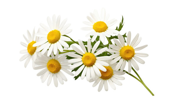 Close up photo showing a group of daisies arranged neatly. on a White or Clear Surface PNG Transparent Background.