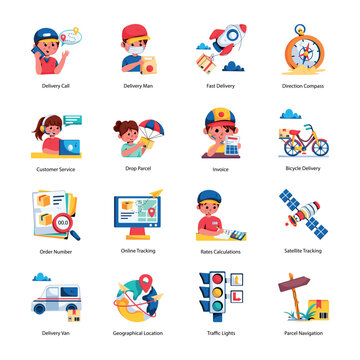 Set of Courier Services Flat Icons 

