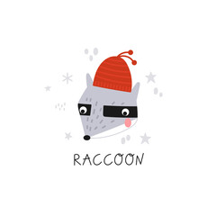 Raccoon head in hat illustration