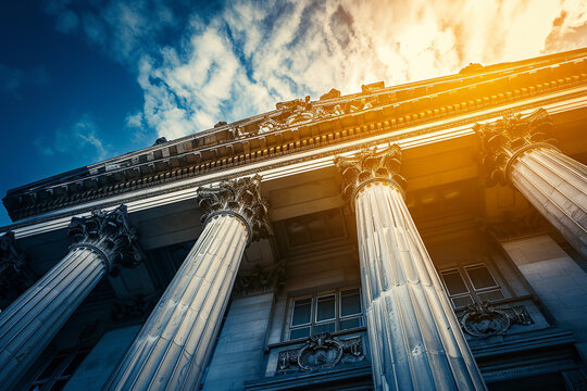 stock exchange columns with blue sky