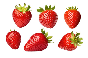 A photograph showcasing six strawberries arranged. on a White or Clear Surface PNG Transparent Background.